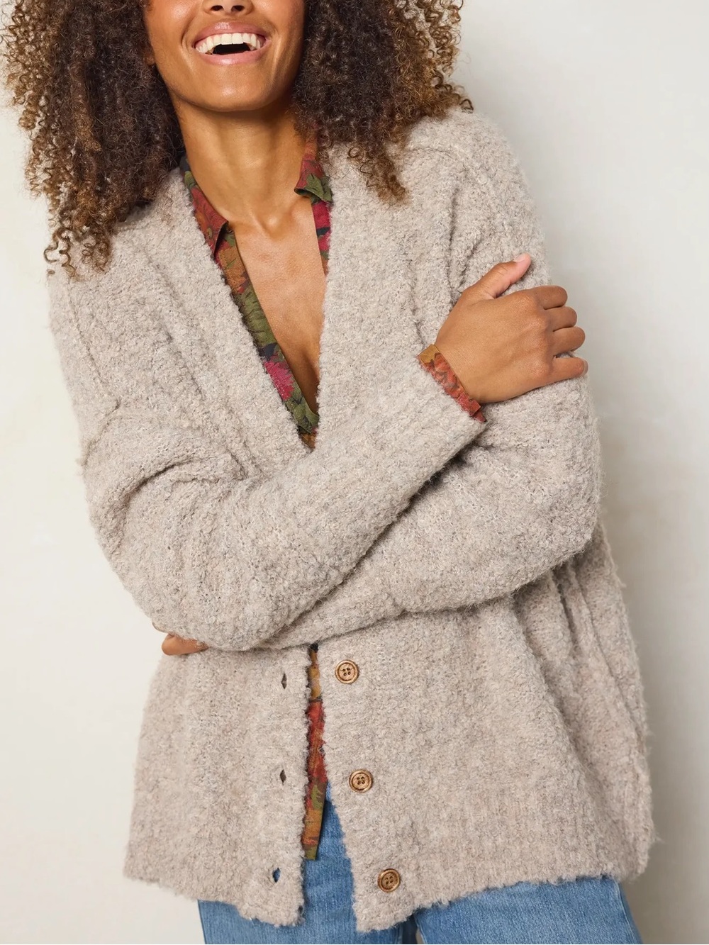 Natural Life Like-A-Hug Boucle Cardigan Sweater New with tags NWT XS/S MUSHROOM